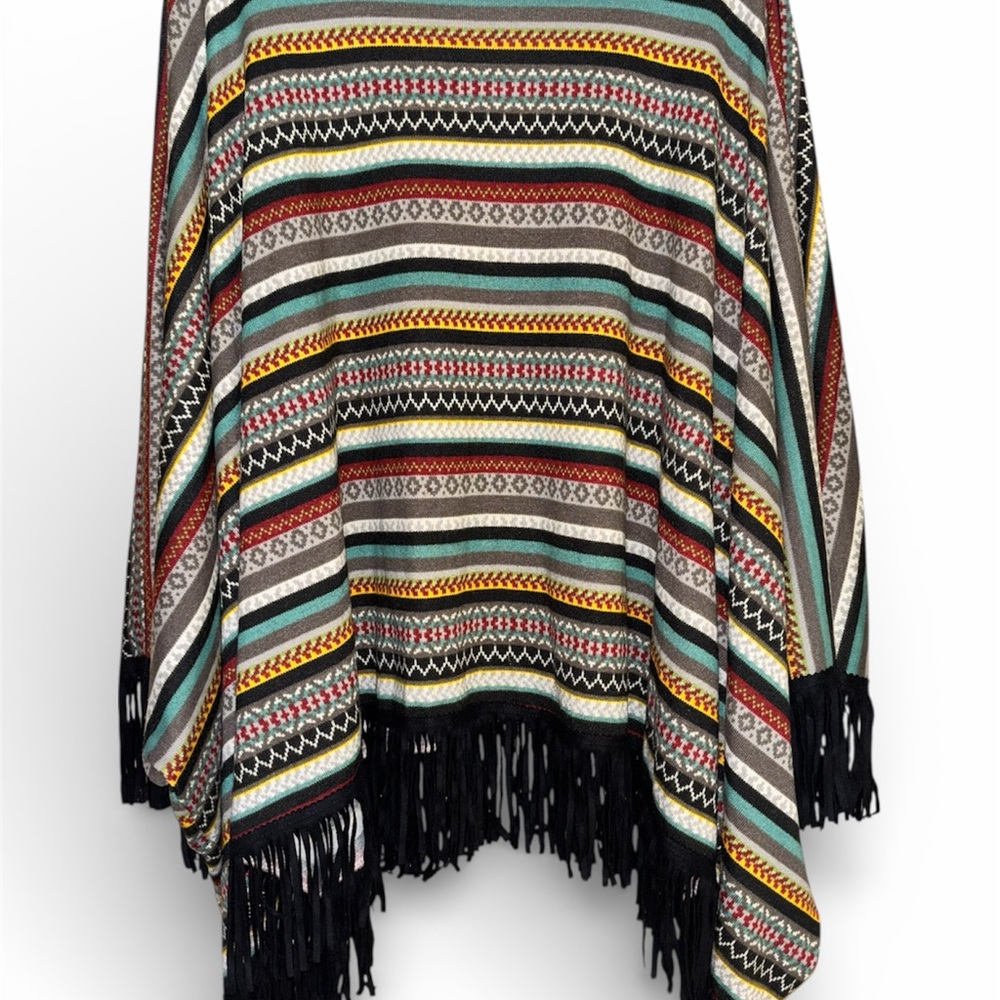 Double D Ranch Striped Fringe Poncho - Picture 3 of 3
